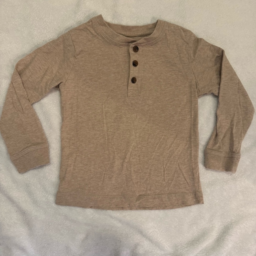 3/$21 George Kids Tan Long Sleeve Henley Shirt